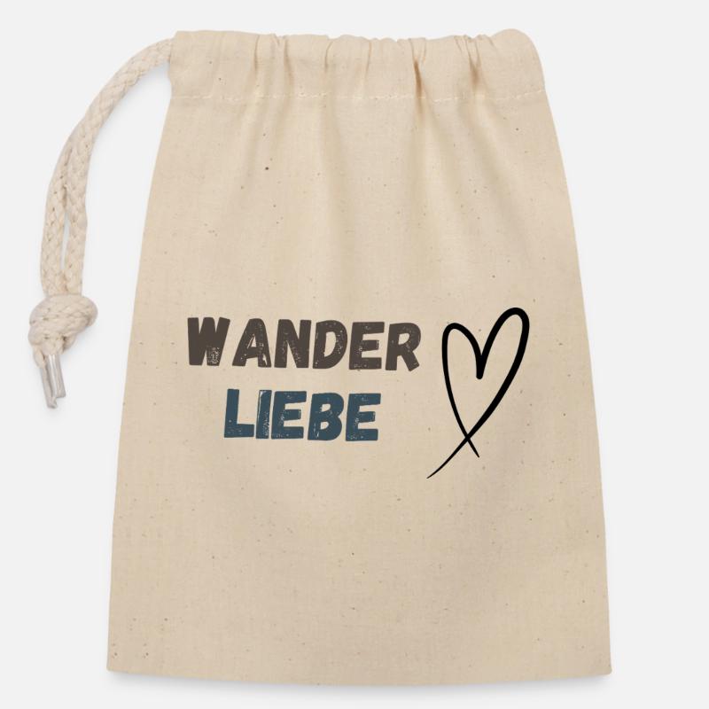Schriftzug Wanderliebe und Herz, schlicht - Verschließbarer Geschenkbeutel aus Baumwolle (14x20cm) - Natur
