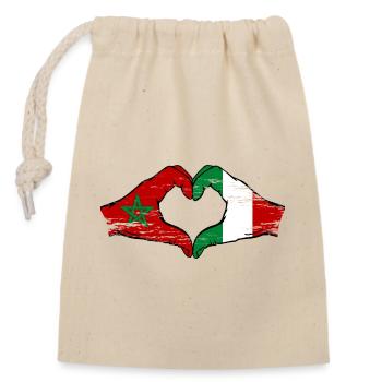 Maroc Italie Drapeau Mains Coeur Forme - Sac cadeau en coton avec cordon (14 x 20 cm) - nature - Devant