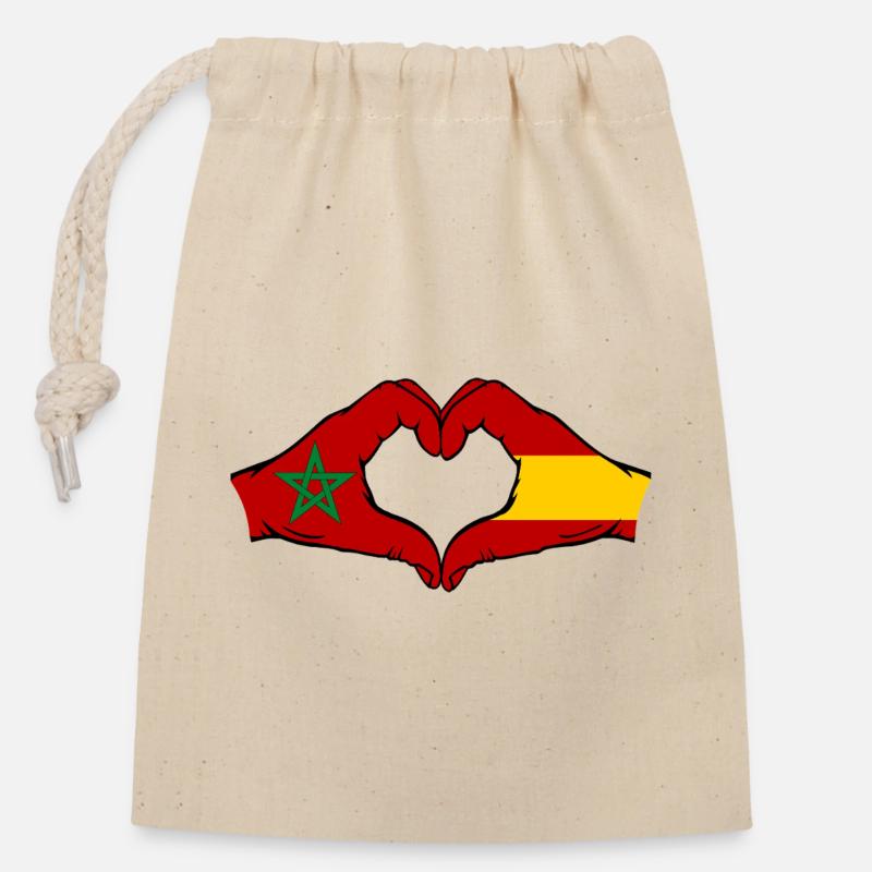Marokko Spanien Flagge Hände Herzform - Verschließbarer Geschenkbeutel aus Baumwolle (14x20cm) - Natur