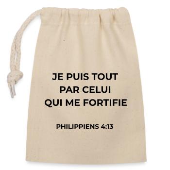PHILIPPIENS 4:13 - VERSET BIBLE - Couleur noire - Sac cadeau en coton avec cordon (14 x 20 cm) - nature - Devant