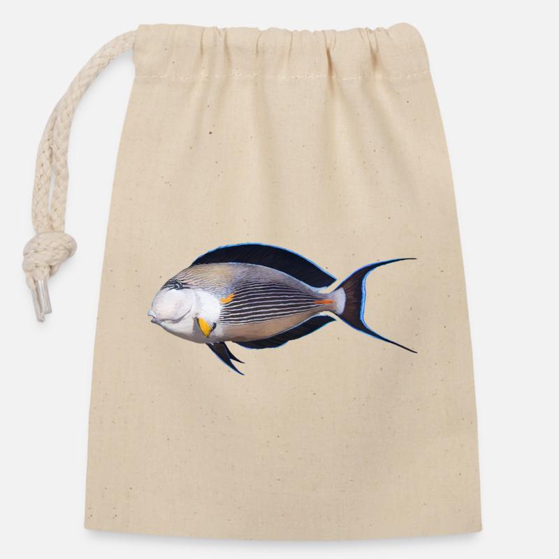 Poisson - Sac cadeau en coton avec cordon (14 x 20 cm) - nature