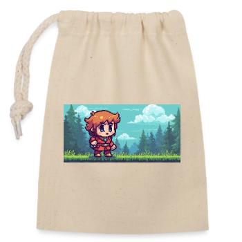 Pixelheld im Waldabenteuer Gaming Szene - Verschließbarer Geschenkbeutel aus Baumwolle (14x20cm) - Natur - Vorne