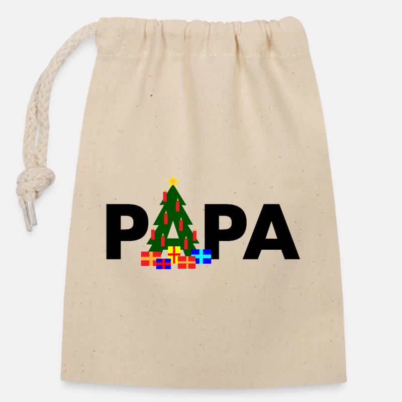 Papa Weihnachtsbaum - Verschließbarer Geschenkbeutel aus Baumwolle (14x20cm) - Natur