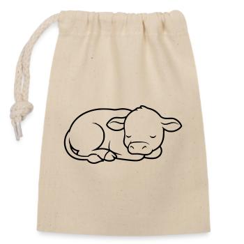 Sleeping Calf Cow Baby Cute - Closable cotton gift bag (14x20cm) - nature - Front