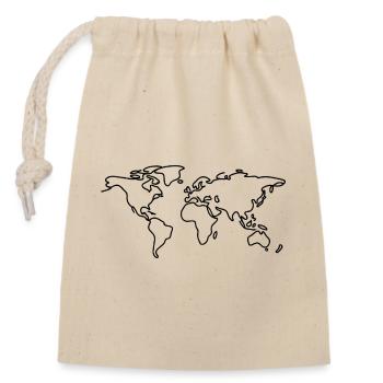 Carte du monde en lignes - Sac cadeau en coton avec cordon (14 x 20 cm) - nature - Devant