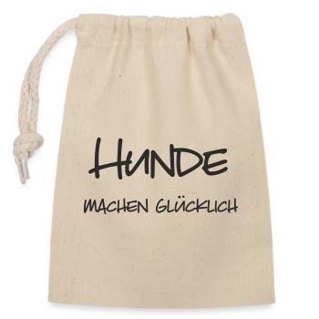 Hunde machen glücklich – Schriftzug für Hundefans - Verschließbarer Geschenkbeutel aus Baumwolle (14x20cm) - Natur - Vorne