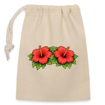 Doppel Hibiskus Tropen Muster - Verschließbarer Geschenkbeutel aus Baumwolle (14x20cm) - Natur - Vorne