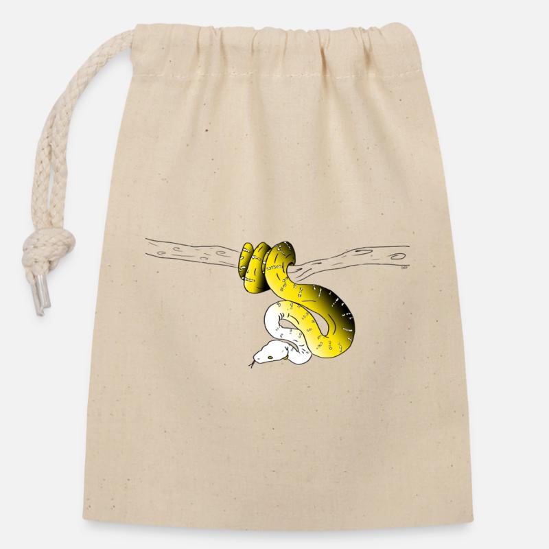 Serpent Jaune - Sac cadeau en coton avec cordon (14 x 20 cm) - nature