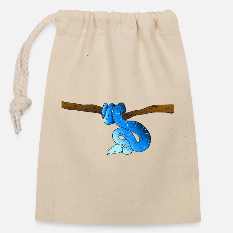 Serpent Bleu - Sac cadeau en coton avec cordon (14 x 20 cm) - nature