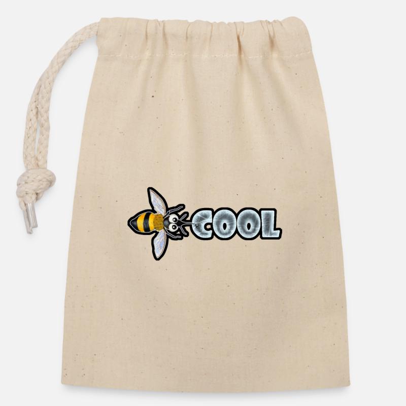 BEE COOL (horizontal) - Closable cotton gift bag (14x20cm) - nature