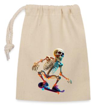Skeleton sur une planche à roulettes - Sac cadeau en coton avec cordon (14 x 20 cm) - nature - Devant