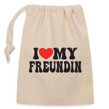 I Love My Freundin - Verschließbarer Geschenkbeutel aus Baumwolle (14x20cm) - Natur - Vorne