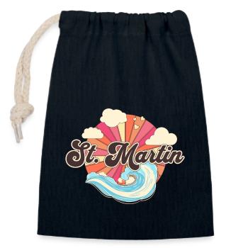 Saint Martin Caraïbes Rétro - Sac cadeau en coton avec cordon (14 x 20 cm) - bleu marine - Devant