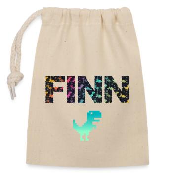 FINN - Beautiful boy name with dinosaur - Closable cotton gift bag (14x20cm) - nature - Front