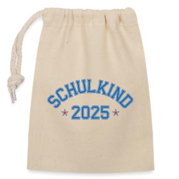 Schulkind 2025 Einschulung College Trikot - Verschließbarer Geschenkbeutel aus Baumwolle (14x20cm) - Natur - Vorne