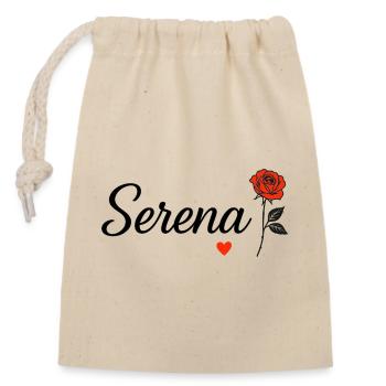 Serena – Design romantique avec rose rouge et cœur - Sac cadeau en coton avec cordon (14 x 20 cm) - nature - Devant