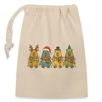 Lumières de Noël rétro vintage Capybara - Sac cadeau en coton avec cordon (14 x 20 cm) - nature - Devant