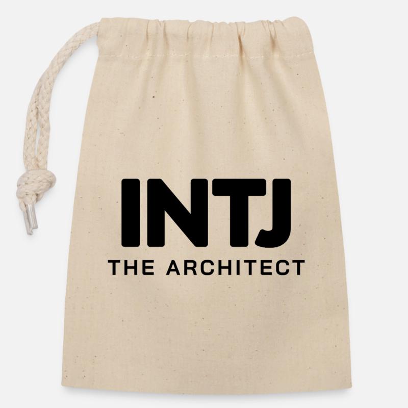 INTJ – L’Architecte | Design minimaliste - Sac cadeau en coton avec cordon (14 x 20 cm) - nature