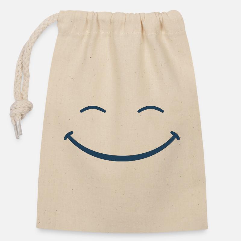 Blue Minimal Smile Icon - Closable cotton gift bag (14x20cm) - nature