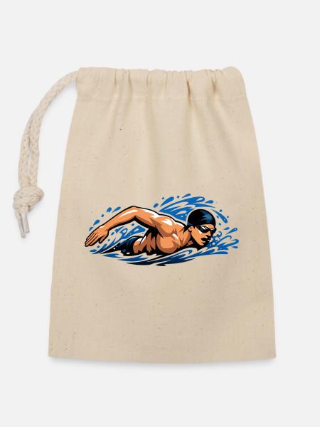 Freistil Schwimmer Dynamisches Wasser - Verschließbarer Geschenkbeutel aus Baumwolle (14x20cm) - Natur