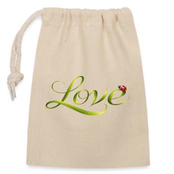 Love font made of blade of grass with ladybug - Closable cotton gift bag (14x20cm) - nature - Front