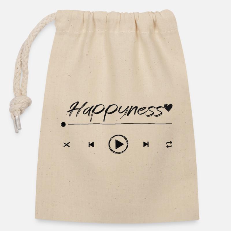 happiness - Closable cotton gift bag (14x20cm) - nature