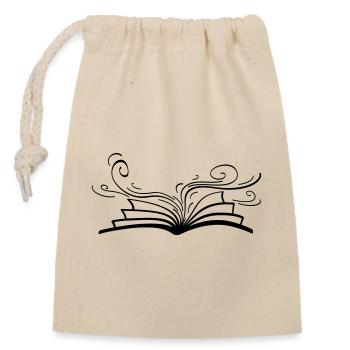 Un livre ouvert d’où émergent des lignes gracieuses et fluides - Sac cadeau en coton avec cordon (14 x 20 cm) - nature - Devant