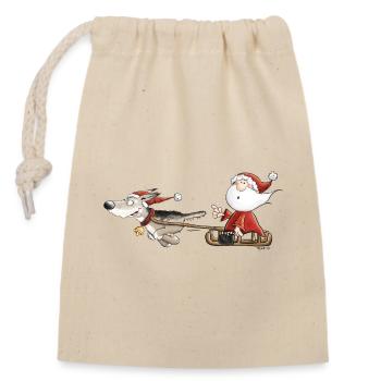 Santa Claus with dog sledges I Christmas - Closable cotton gift bag (14x20cm) - nature - Front