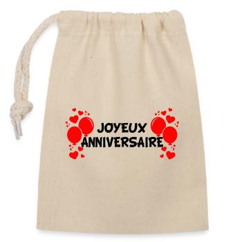 Joyeux Anniversaire - Sac cadeau en coton avec cordon (14 x 20 cm) - nature - Devant
