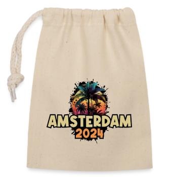 Amsterdam 2024 Urlaub Spruch - Verschließbarer Geschenkbeutel aus Baumwolle (14x20cm) - Natur - Vorne
