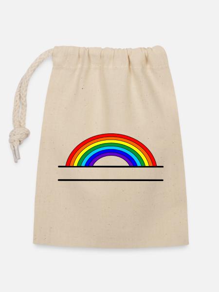 Regenbogen-Namensbanner - Verschließbarer Geschenkbeutel aus Baumwolle (14x20cm) - Natur