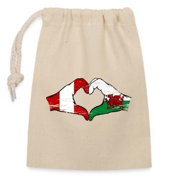 Peru Wales flag hands heart shape used - Closable cotton gift bag (14x20cm) - nature - Front