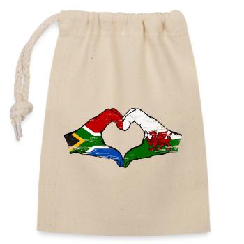 South Africa Wales Flag Hands Heart Shape Used - Closable cotton gift bag (14x20cm) - nature - Front