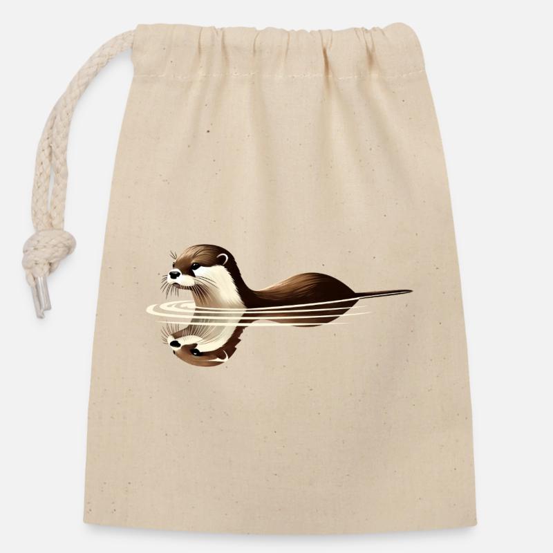 Loutre de rivière eurasienne - Sac cadeau en coton avec cordon (14 x 20 cm) - nature