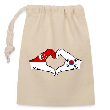Singapur Südkorea Flagge Hände Herzform - Verschließbarer Geschenkbeutel aus Baumwolle (14x20cm) - Natur - Vorne