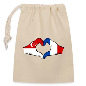 Singapur Frankreich Flagge Hände Herzform - Verschließbarer Geschenkbeutel aus Baumwolle (14x20cm) - Natur - Vorne
