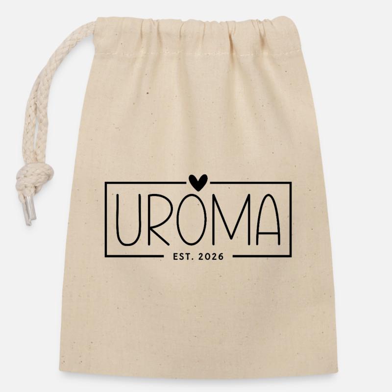 Uroma Est. 2026 - Verschließbarer Geschenkbeutel aus Baumwolle (14x20cm) - Natur