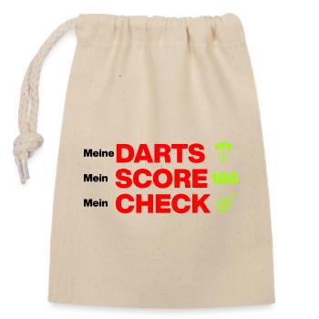 Meine Darts, mein Score, mein Check - Verschließbarer Geschenkbeutel aus Baumwolle (14x20cm) - Natur - Vorne