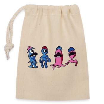 Colorful aliens - Horst, Björn, Philip and Peter - Closable cotton gift bag (14x20cm) - nature - Front