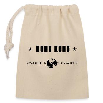 Hong Kong Coordinates Black Typography - Closable cotton gift bag (14x20cm) - nature - Front
