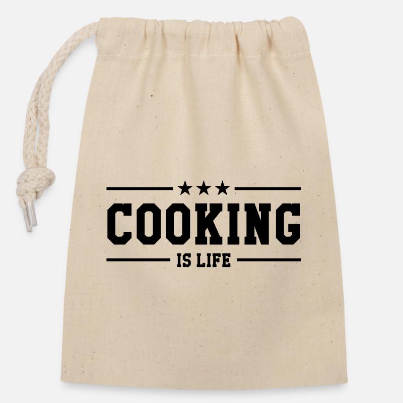 Cooking is life - Closable cotton gift bag (14x20cm) - nature