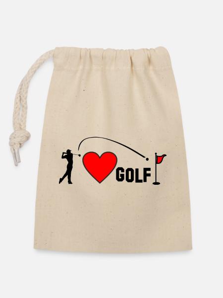 Ich liebe Golfherz - Verschließbarer Geschenkbeutel aus Baumwolle (14x20cm) - Natur