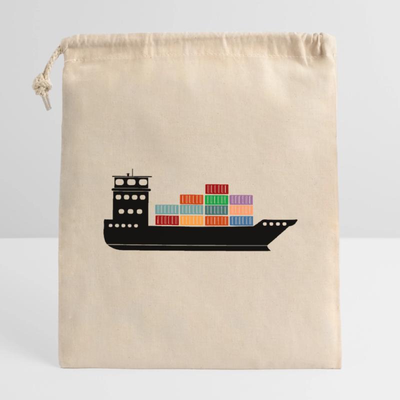 Seecontainerschiff oder Boot mit Containern Verschließbarer Geschenkbeutel aus Baumwolle (14x20cm)
