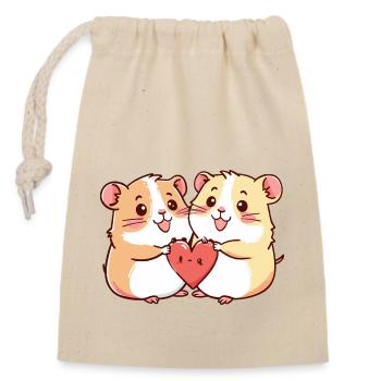 Couple De Hamster Amoureux Animal Saint Valentin - Sac cadeau en coton avec cordon (14 x 20 cm) - nature - Devant
