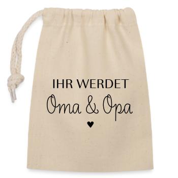 Ihr werdet Oma und Opa - Verschließbarer Geschenkbeutel aus Baumwolle (14x20cm) - Natur - Vorne