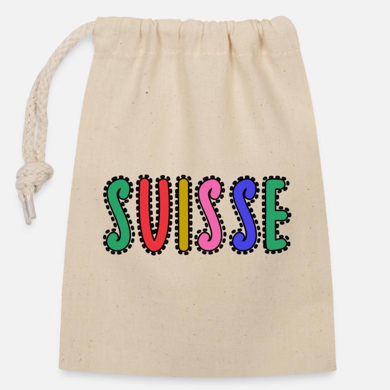 SUISSE - Sac cadeau en coton avec cordon (14 x 20 cm) - nature
