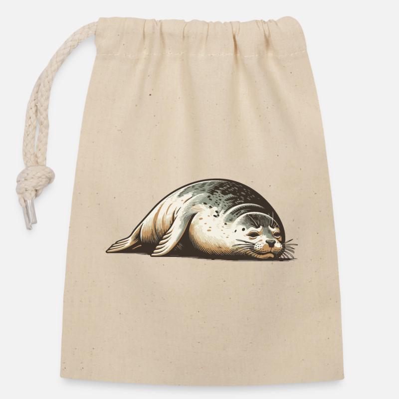 Phoque - Sac cadeau en coton avec cordon (14 x 20 cm) - nature
