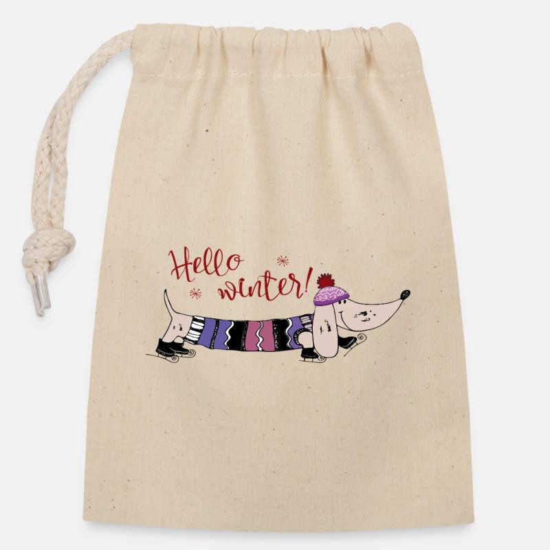 hello winter - Closable cotton gift bag (14x20cm) - nature