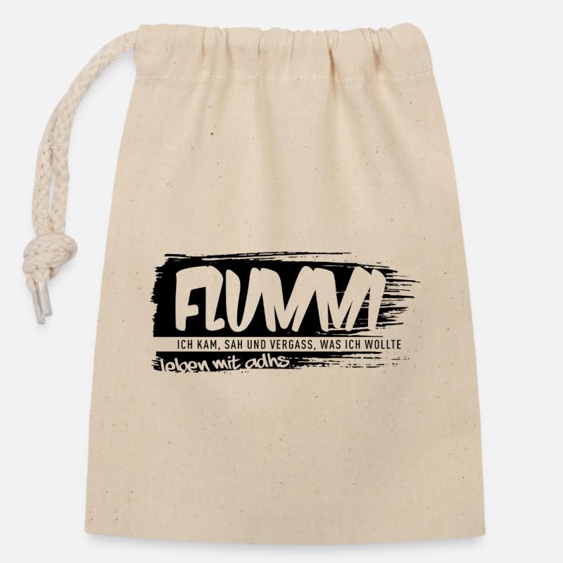 FLUMMI – Leben mit ADHS - Verschließbarer Geschenkbeutel aus Baumwolle (14x20cm) - Natur