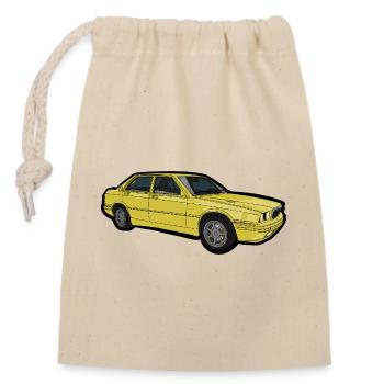 Gelber Klassischer Sedan - Verschließbarer Geschenkbeutel aus Baumwolle (14x20cm) - Natur - Vorne